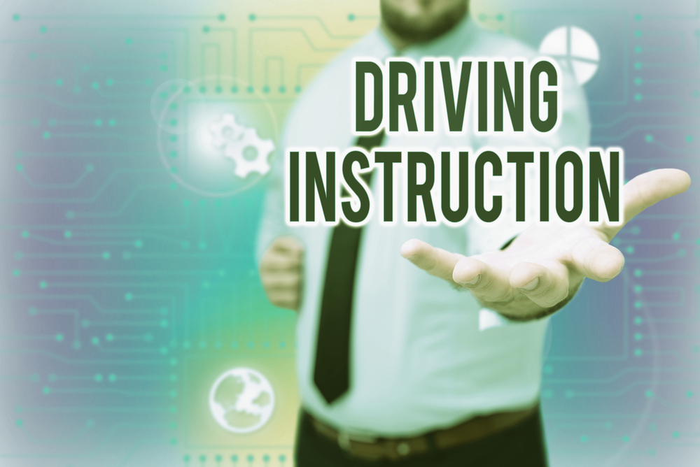 Writing displaying text Driving Instruction. Internet Concept detailed information on how driving should be done Gentelman Uniform Standing Holding New Futuristic Technologies.